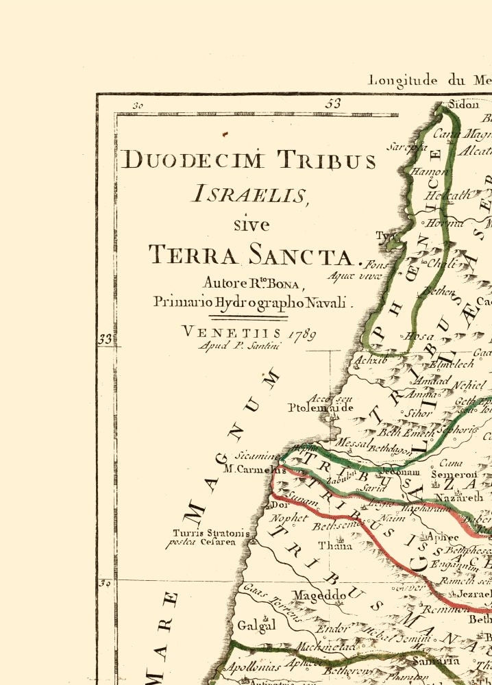 Historic Map - Israel Twelve Tribes - Santini 1794 - 23 x 32.03 - Vintage Wall Art