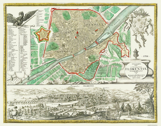 Historic Map - Florence Italy - Homann 1731 - 29.25 x 23 - Vintage Wall Art