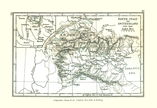 Historic Map - Italy Switzerland 1805 - Gardiner 1902 - 33.34 x 23 - Vintage Wall Art