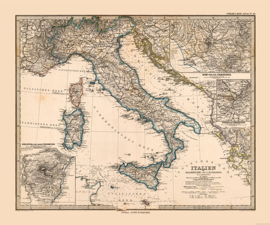 Historic Map - Italy - Stieler 1885 - 27.60 x 23 - Vintage Wall Art