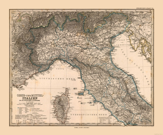 Historic Map - Italy Northern - Stieler 1885 - 27.69 x 23 - Vintage Wall Art