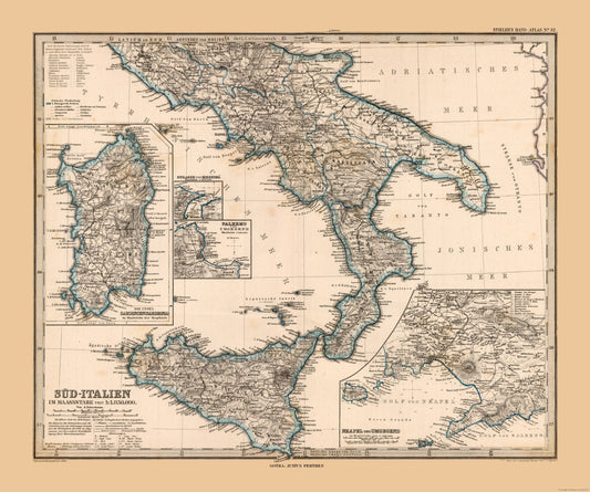 Historic Map - Italy Southern - Stieler 1885 - 27.58 x 23 - Vintage Wall Art