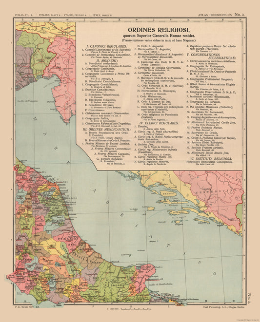 Historic Map - Italy Religious Orders - Streit 1913 - 23 x 28.54 - Vintage Wall Art