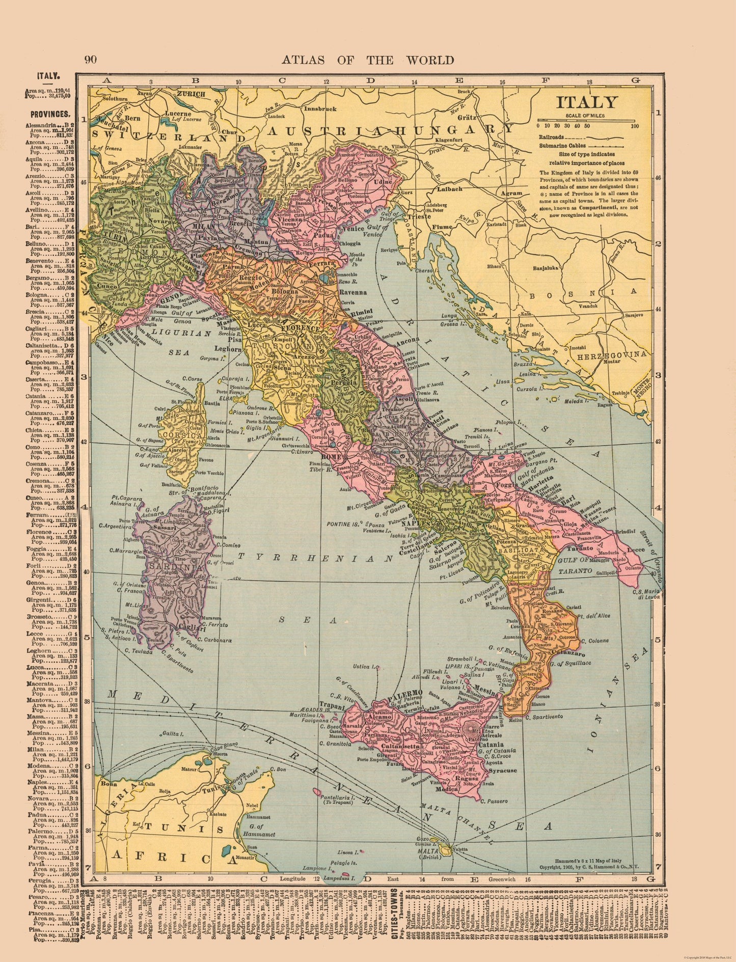 Historic Map - Italy - Hammond 1910 - 23 x 30.08 - Vintage Wall Art