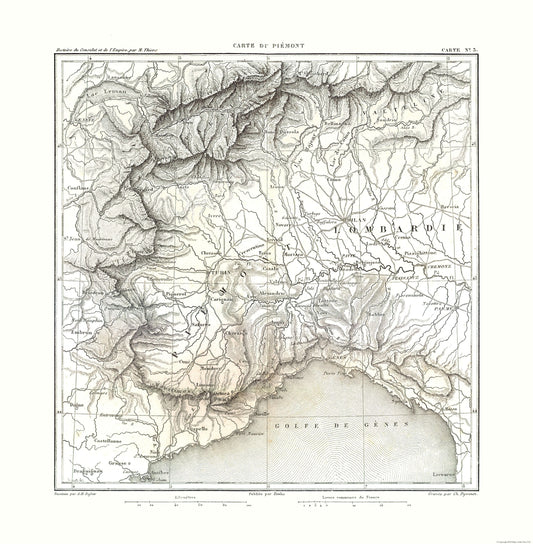 Historic Map - Piedmont Region Italy - Thiers 1866 - 23 x 23.49 - Vintage Wall Art