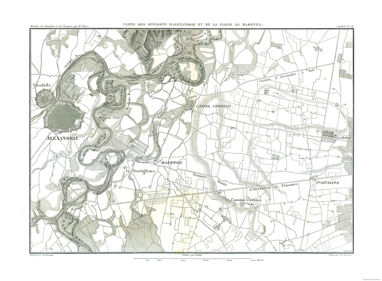 Historic Map - Alexandrie Marengo Province Italy - Thiers 1866 - 31.23 x 23 - Vintage Wall Art