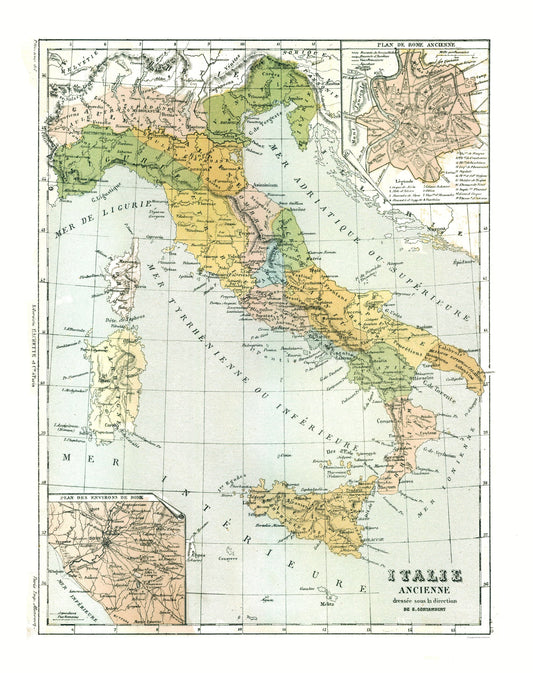 Historic Map - Italy Ancient - Cortambert 1880 - 23 x 29.44 - Vintage Wall Art