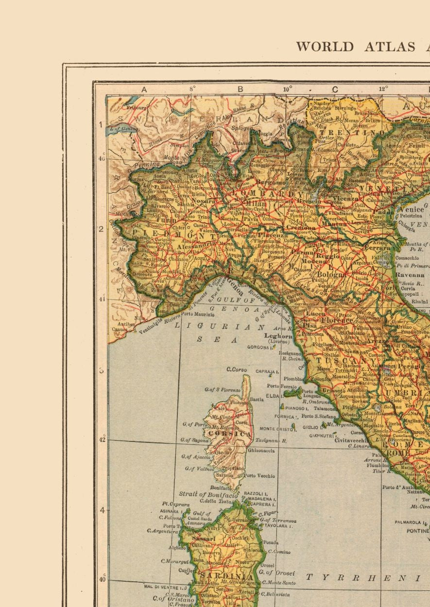Historic Map - Italy - Reynold 1921 - 23 x 32.46 - Vintage Wall Art