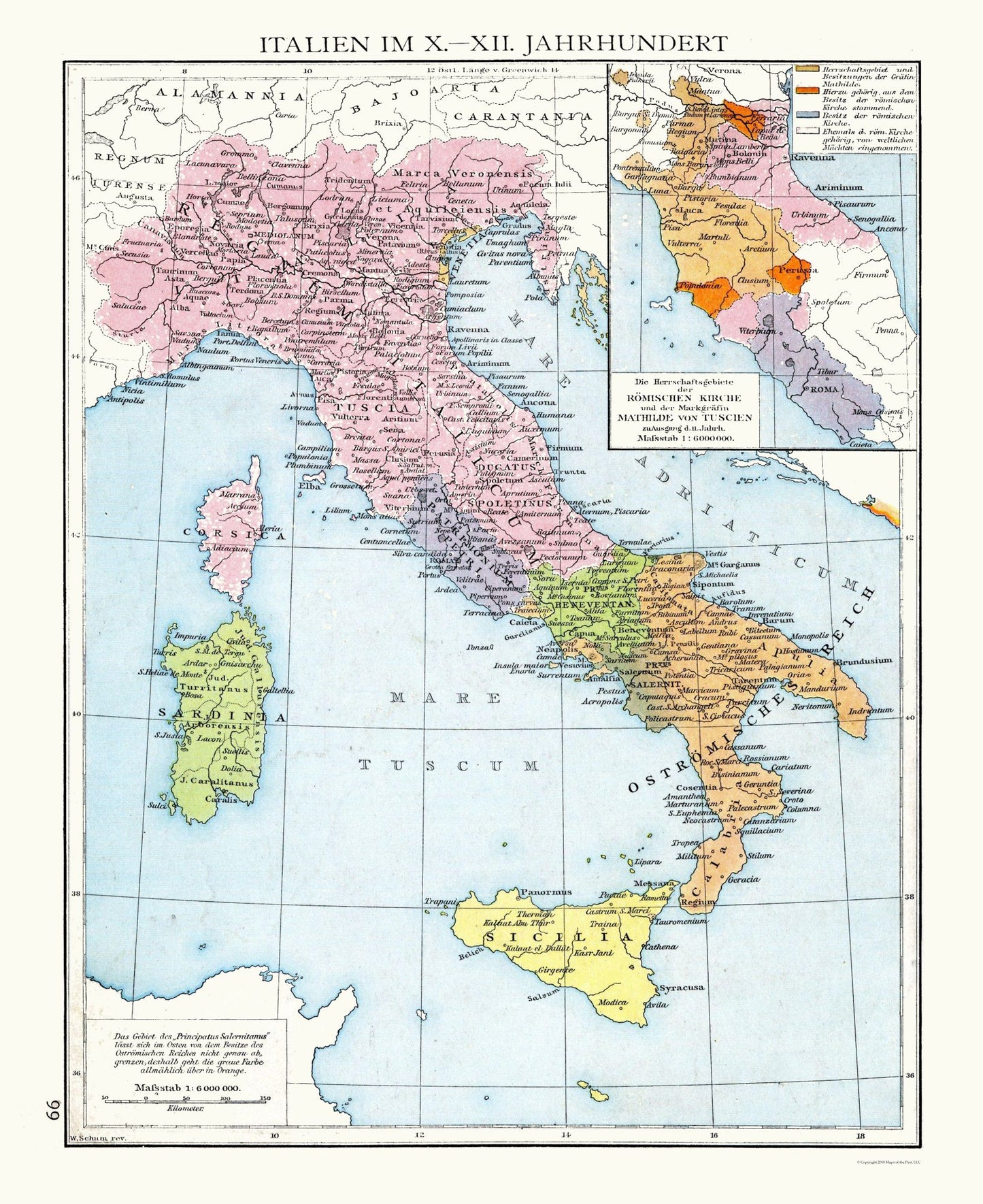 Historic Map - Italy 10 to 12 Century - Droysen 1886 - 23 x 28.15 - Vintage Wall Art