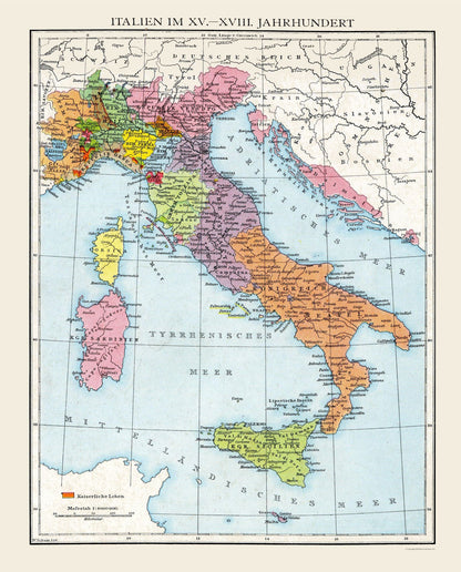 Historic Map - Italy 15 to 18 Century - Droysen 1886 - 23 x 28.56 - Vintage Wall Art