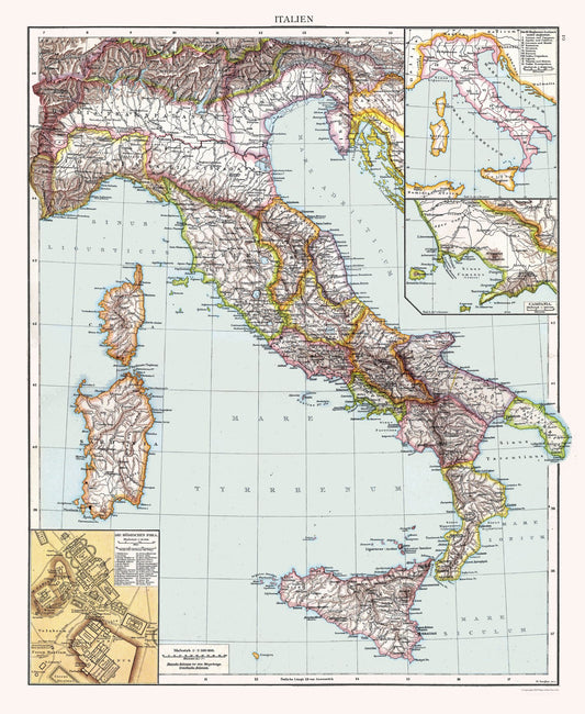 Historic Map - Italy - Droysen 1886 - 23 x 28.07 - Vintage Wall Art