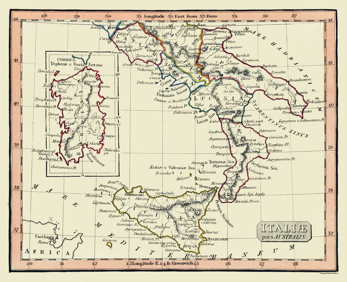 Historic Map - Italy South Ancient - Fenner 1830 - 28.33 x 23 - Vintage Wall Art