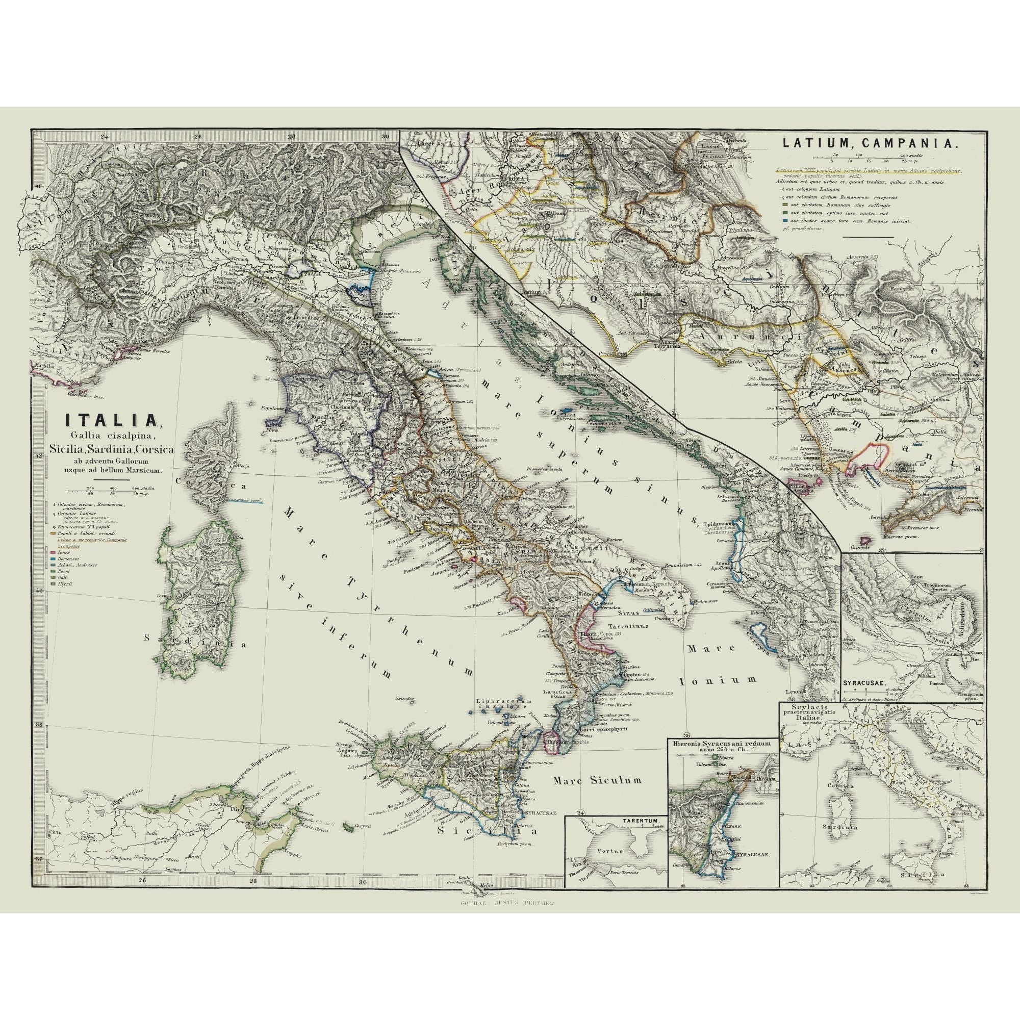 Campania Before Rome Map Historic Map - Latium Campania Italy - Spruner 1865 - 29.08 x 23 - Vin ...