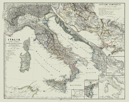 Historic Map - Latium Campania Italy - Spruner 1865 - 29.08 x 23 - Vintage Wall Art