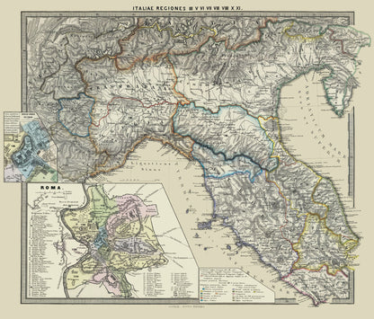 Historic Map - Italy Northern Regions - Spruner 1865 - 26.95 x 23 - Vintage Wall Art