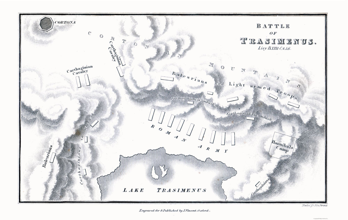 Historic War Map - Lake Trasimene Italy Battle - Oxford 1828 - 36.35 x 23 - Vintage Wall Art