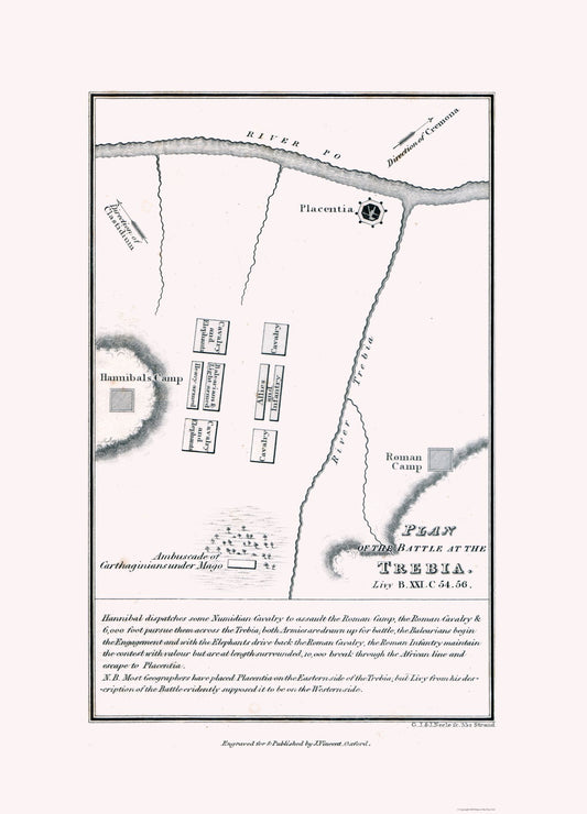 Historic War Map - Trebia Italy Battle - Oxford 1828 - 23 x 31.95 - Vintage Wall Art