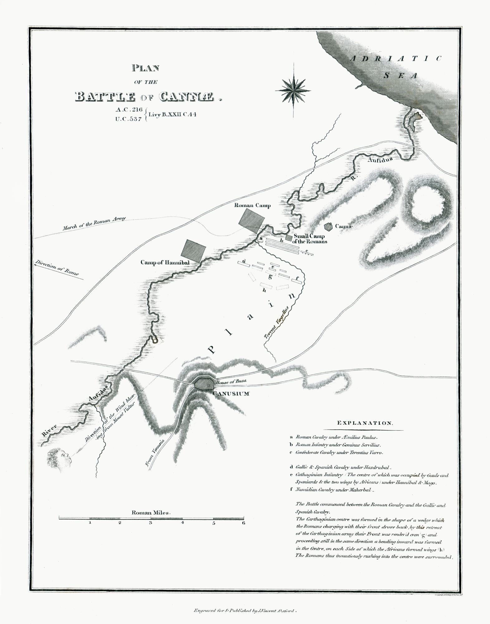 Historic War Map - Cannae Italy Battle - Oxford 1828 - 23 x 29.28 - Vi ...