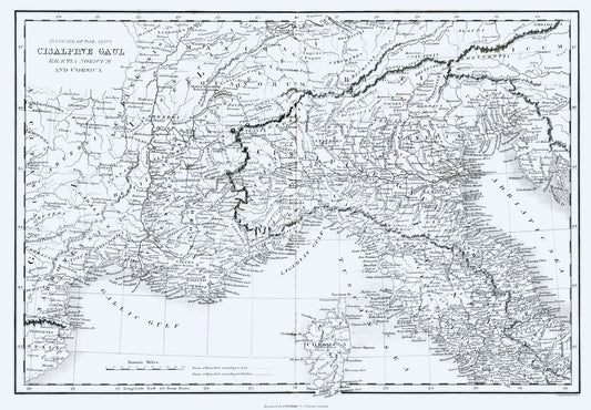 Historic Map - Cisalpine Gaul Rhaetia Noricum Corsica Italy - Oxford 1828 - 33.10 x 23 - Vintage Wall Art