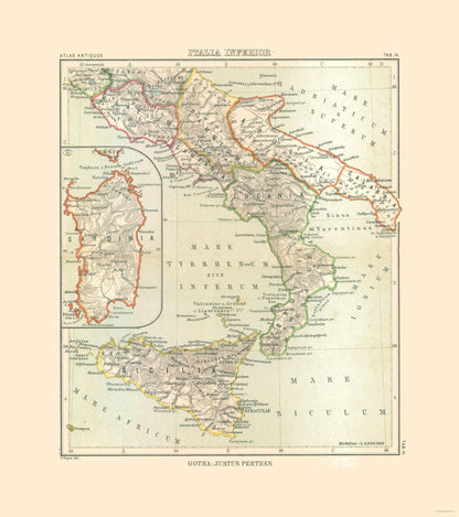 Historic Map - Italy South - Perthes 1896 - 23 x 25.95 - Vintage Wall Art