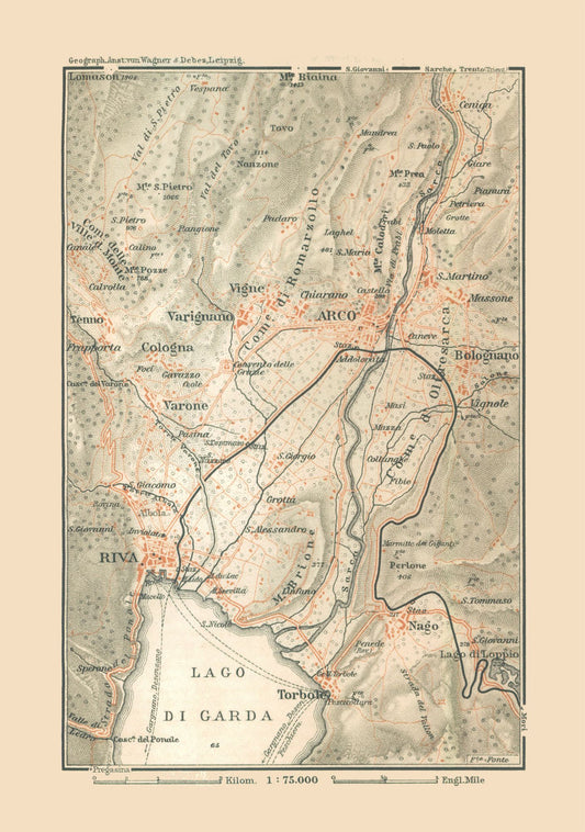 Historic Map - Italy Northeastern - Baedeker 1910 - 23 x 32.70 - Vintage Wall Art