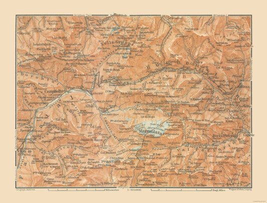 Historic Map - Marmolata Glacier Italy - Baedeker 1910 - 30.27 x 23 - Vintage Wall Art