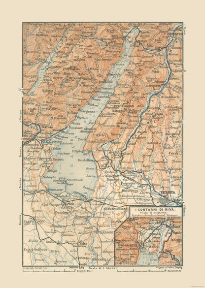 Historic Map - Northern Italy - Baedeker 1910 - 23 x 32.34 - Vintage Wall Art