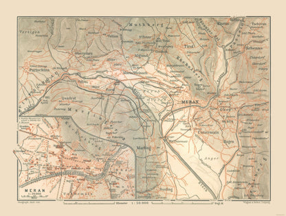 Historic Map - Meran Region Italy - Baedeker 1910 - 30.36 x 23 - Vintage Wall Art