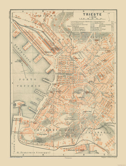 Historic Map - Trieste Italy - Baedeker 1910 - 23 x 30.22 - Vintage Wall Art