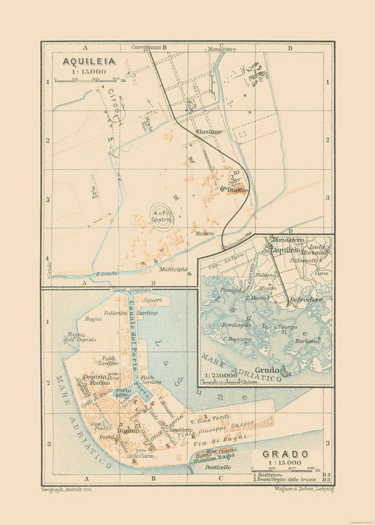 Historic Map - Aquileia Grado Italy - Baedeker 1910 - 23 x 32.18 - Vintage Wall Art