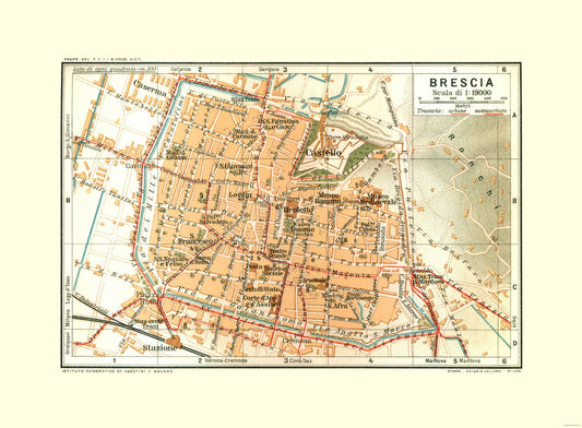 Historic Map - Brescia Italy - Bertarelli 1914 - 31.28 x 23 - Vintage Wall Art