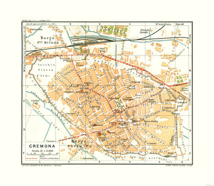 Historic Map - Cremona Italy - Bertarelli 1914 - 26.47 x 23 - Vintage Wall Art