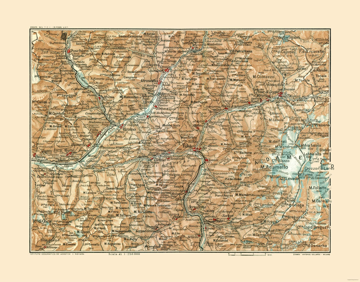 Historic Map - Edolo Region Italy - Bertarelli 1914 - 29.40 x 23 - Vintage Wall Art