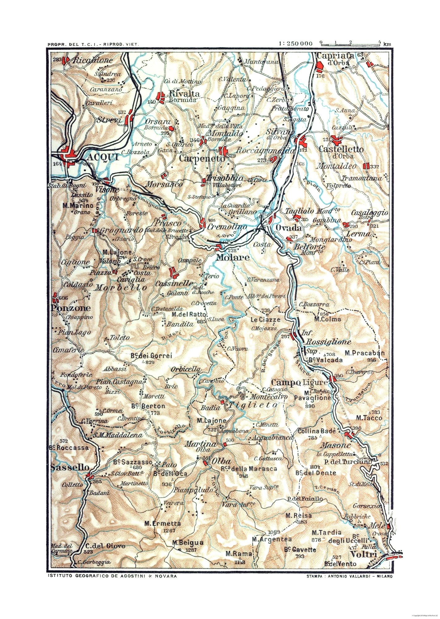 Historic Map - Molare Italy - Bertarelli 1914 - 23 x 32.36 - Vintage Wall Art