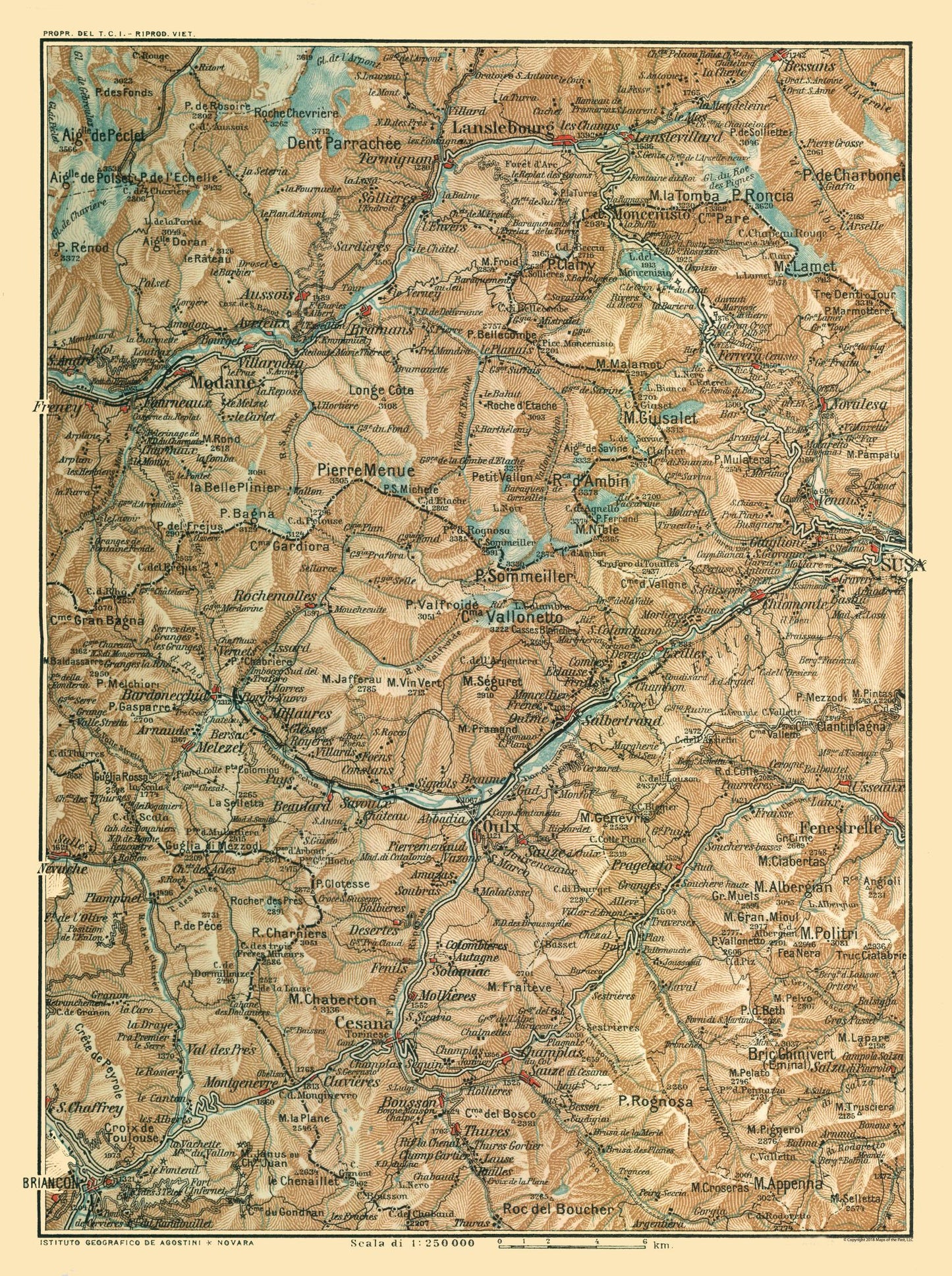 Historic Map - Piedmont Italy - Bertarelli 1914 - 23 x 30.81 - Vintage Wall Art