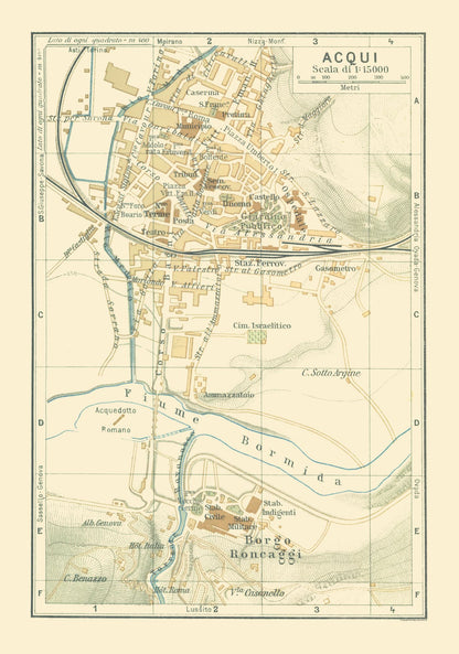 Historic Map - Acqui Italy - Bertarelli 1914 - 23 x 32.78 - Vintage Wall Art