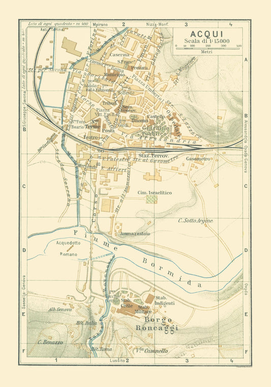 Historic Map - Acqui Italy - Bertarelli 1914 - 23 x 32.78 - Vintage Wall Art