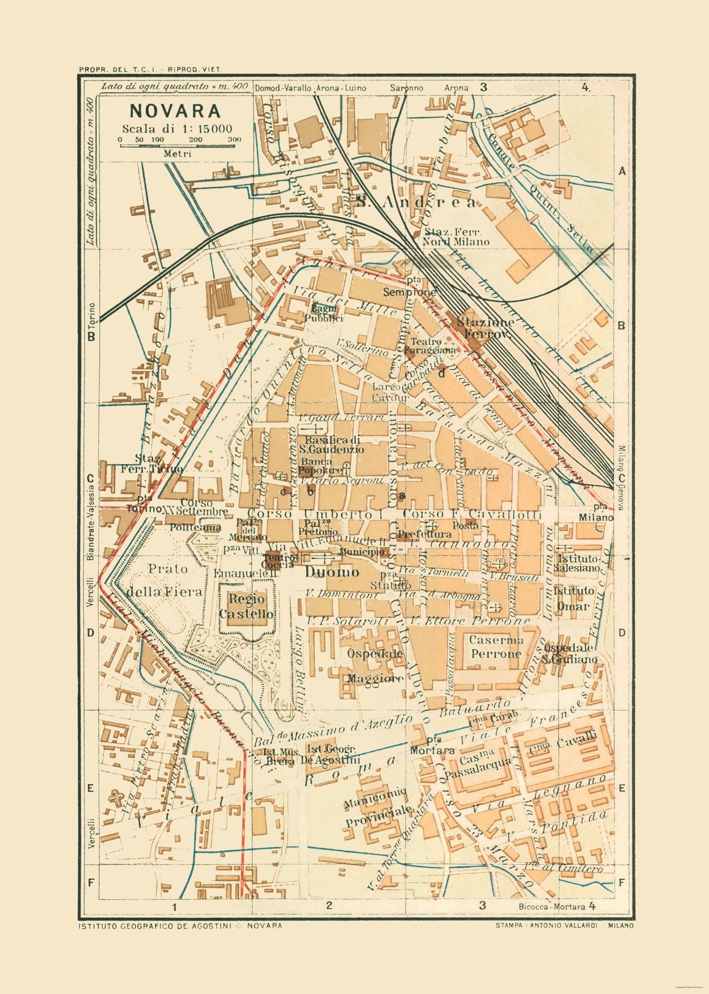 Historic Map - Novara Italy - Bertarelli 1914 - 23 x 32.27 - Vintage Wall Art