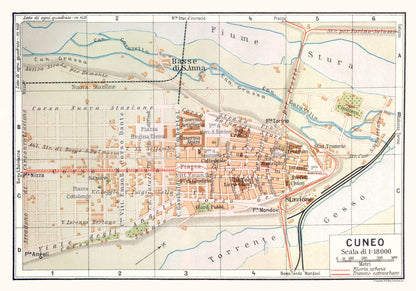 Historic Map - Cuneo Italy - Bertarelli 1914 - 32.85 x 23 - Vintage Wall Art