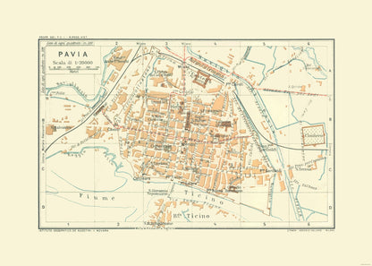 Historic Map - Pavia Italy - Bertarelli 1914 - 32.24 x 23 - Vintage Wall Art