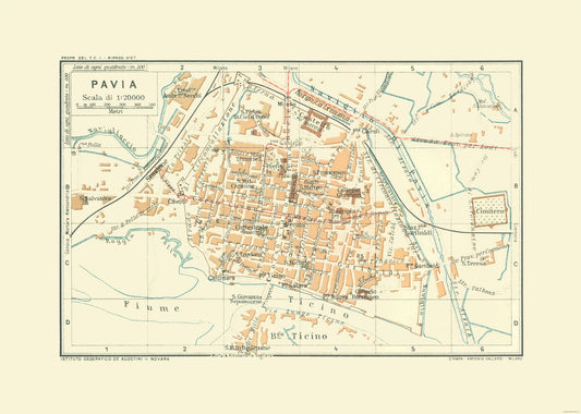 Historic Map - Pavia Italy - Bertarelli 1914 - 32.24 x 23 - Vintage Wall Art