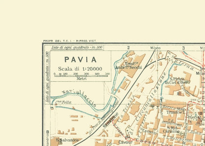 Historic Map - Pavia Italy - Bertarelli 1914 - 32.24 x 23 - Vintage Wall Art