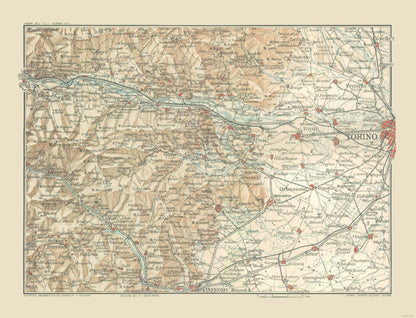 Historic Map - Torino Area Italy - Bertarelli 1914 - 30.11 x 23 - Vintage Wall Art