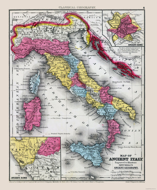 Historic Map - Ancient Italy - Mitchell 1844 - 23 x 27.87 - Vintage Wall Art