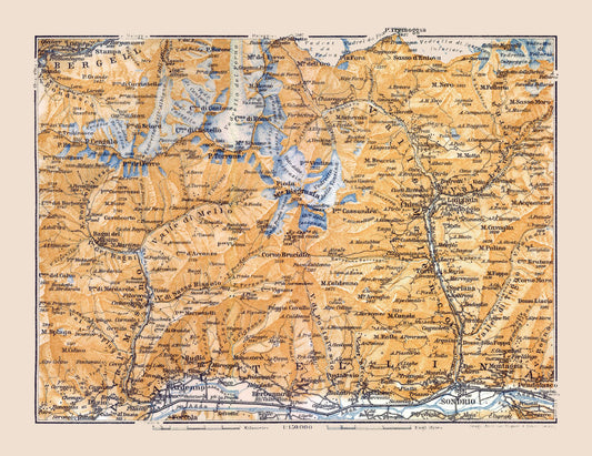 Historic Map - Valtellina North Italy Region - Baedeker 1921 - 29.84 x 23 - Vintage Wall Art