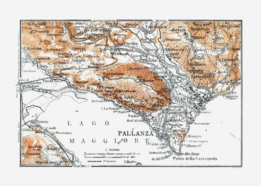 Historic Map - Pallanza Region Italy - Baedeker 1921 - 32.27 x 23 - Vintage Wall Art