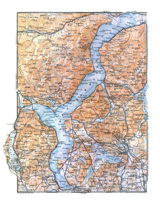 Historic Map - Lake Maggiore Italy - Baedeker 1921 - 23 x 29.43 - Vintage Wall Art