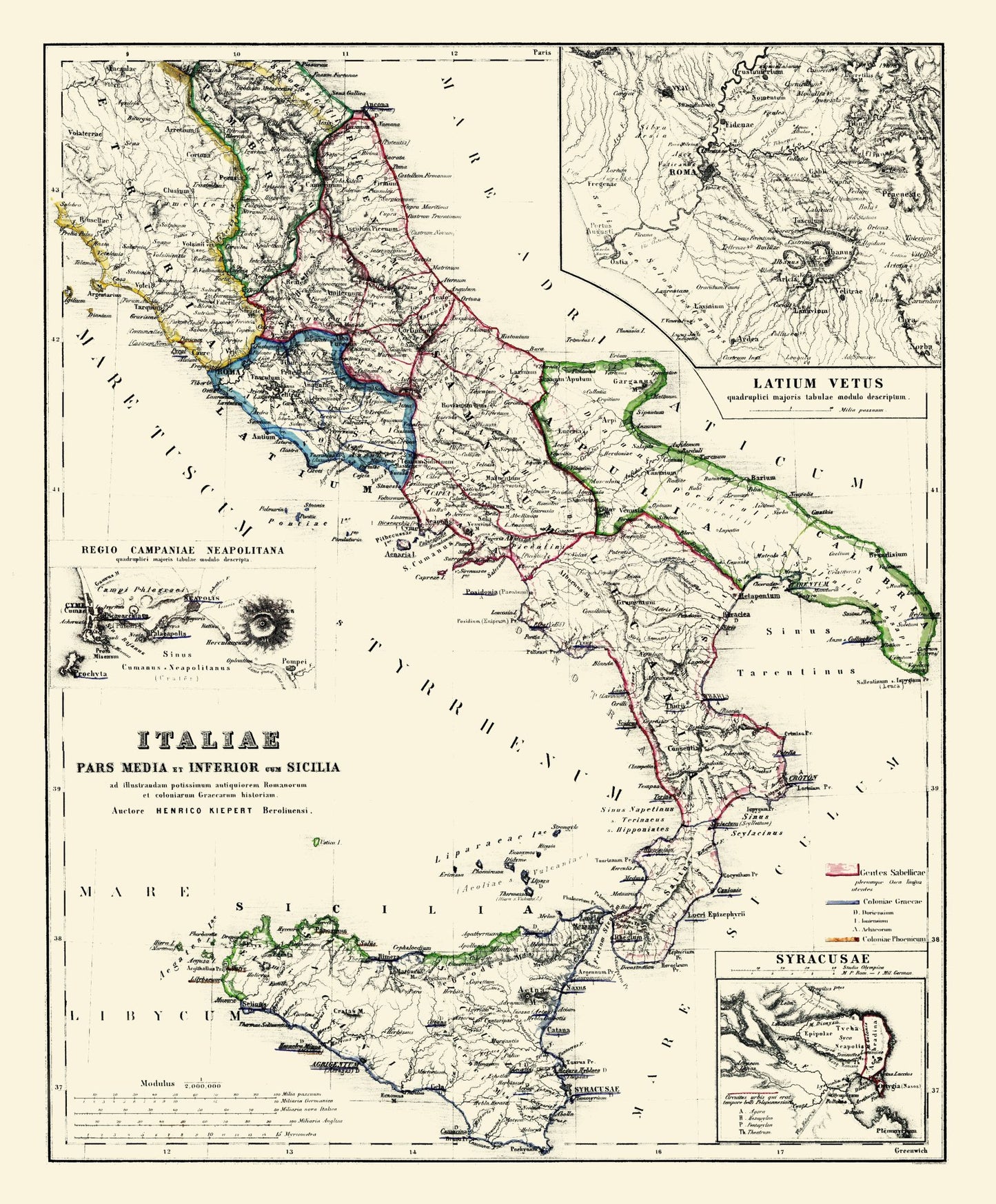 Historic Map - Italy Central South - Kiepert 1903 - 23 x 27.81 - Vintage Wall Art