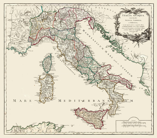 Historic Map - Italy Ancient - Vaugondy 1757 - 26.03 x 23 - Vintage Wall Art