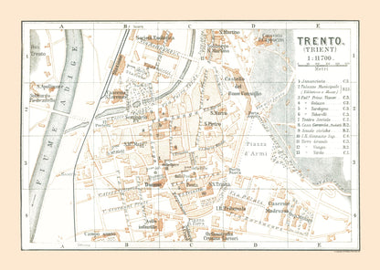 Historic Map - Trento Italy - Baedeker 1896 - 32.35 x 23 - Vintage Wall Art